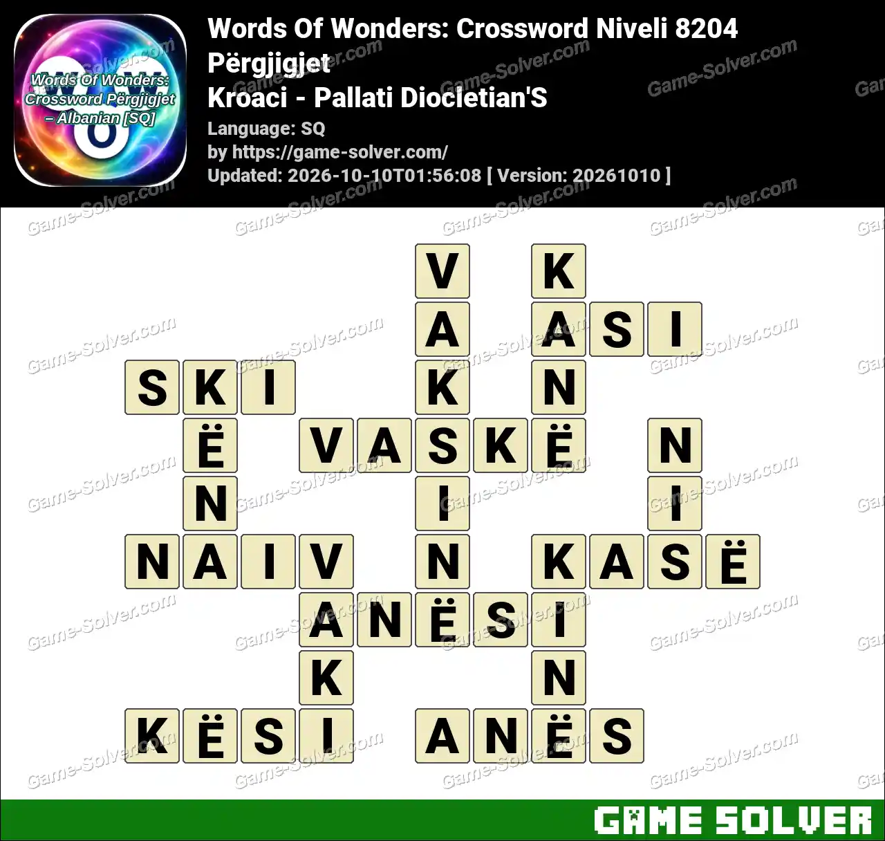 Words Of Wonders: Crossword Niveli 8204 Përgjigjet – Kroaci – Pallati Diocletian’S